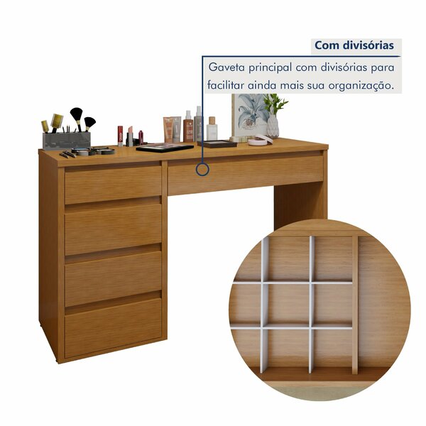 Penteadeira 5 Gavetas 100% Mdf Sem Espelho Giulia Yescasa Naturalle - Imagem 6