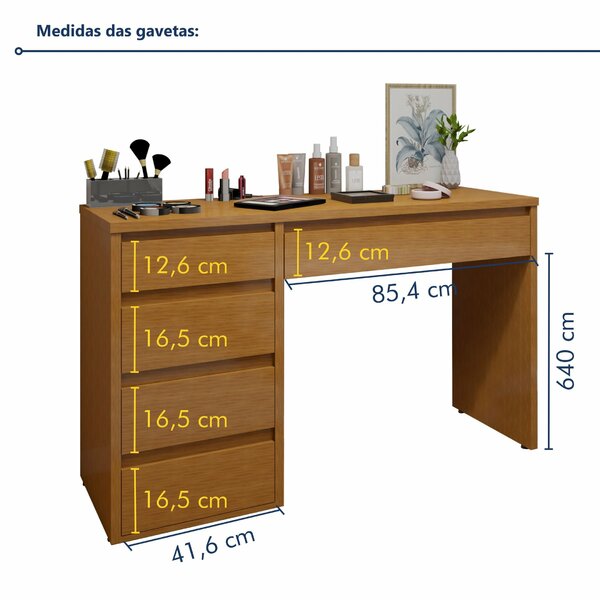 Penteadeira 5 Gavetas 100% Mdf Sem Espelho Giulia Yescasa Naturalle - Imagem 4