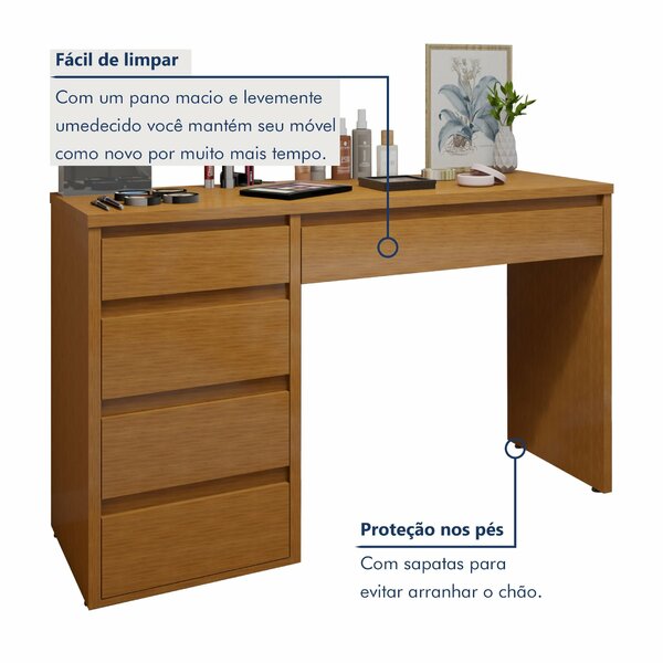 Penteadeira 5 Gavetas 100% Mdf Sem Espelho Giulia Yescasa Naturalle - Imagem 5