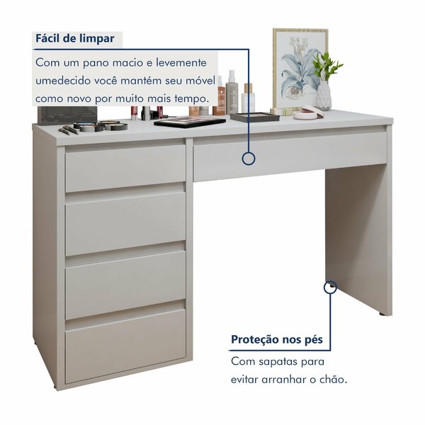 Penteadeira 5 Gavetas 100% Mdf Sem Espelho Giulia Yescasa Off White - Imagem 4