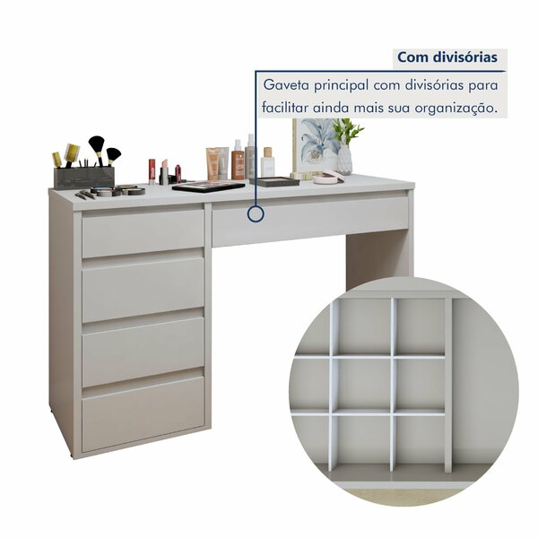 Penteadeira 5 Gavetas 100% Mdf Sem Espelho Giulia Yescasa Off White - Imagem 8