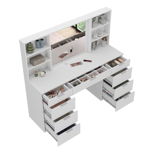 Penteadeira 9 Gavetas Com Espelho E Led 8402 Branco - Imagem 3