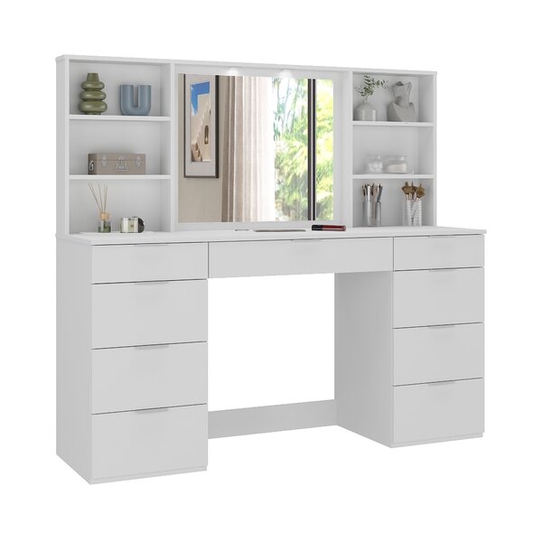 Penteadeira 9 Gavetas Com Espelho E Led 8402 Branco - Imagem 4