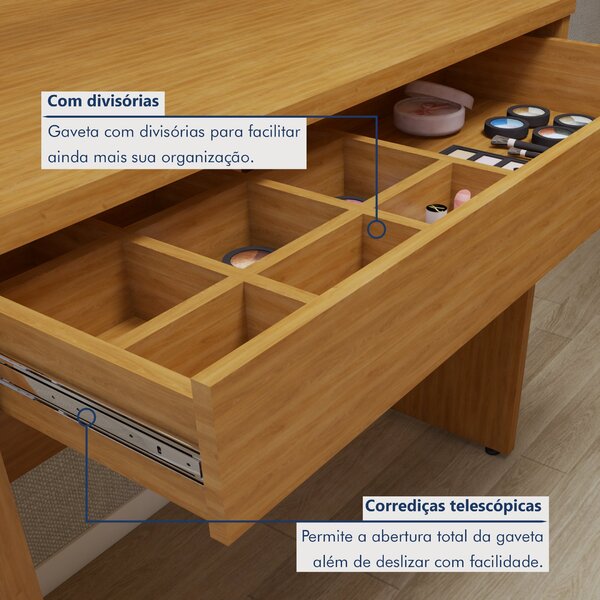 Penteadeira Camarim 100% Mdf 180 X 110,3cm Requinte Naturalle - Imagem 4