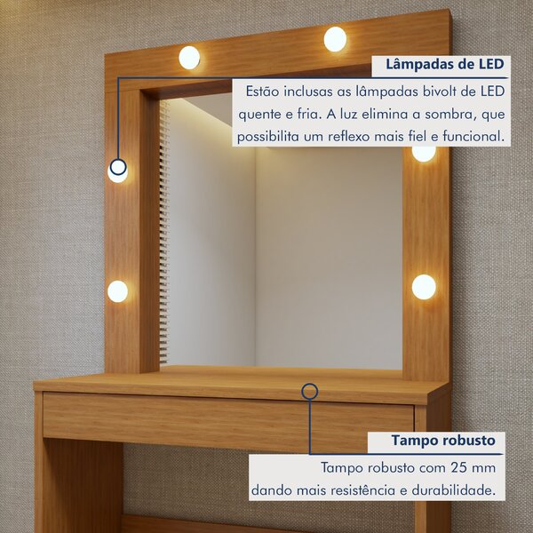 Penteadeira Camarim 100% Mdf 180 X 110,3cm Requinte Naturalle - Imagem 10