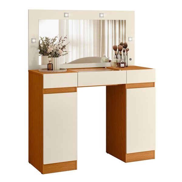 Penteadeira Camarim 2 Portas 3 Gavetas Studio Cinamomo/off White - Imagem 4