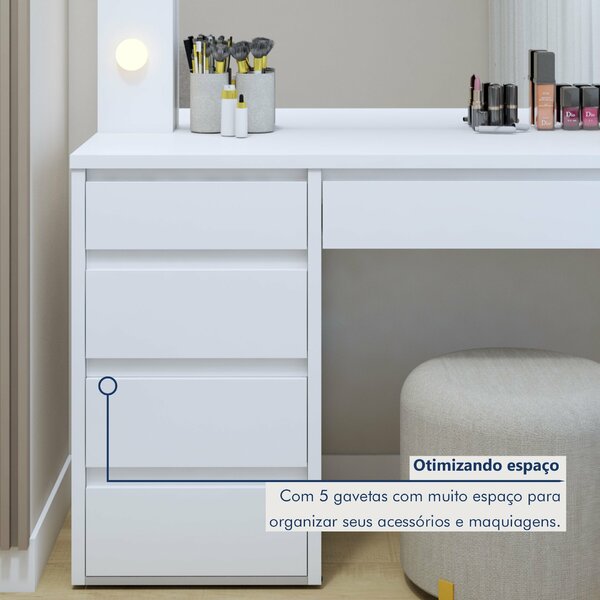 Penteadeira Camarim 100% Mdf 184 X 136cm Anne Branco Acetinado - Imagem 10