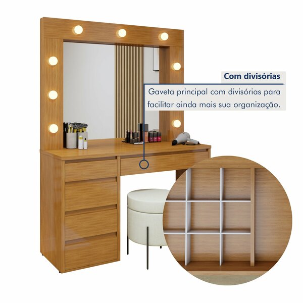 Penteadeira Camarim 100% Mdf 184 X 136cm Anne Naturalle - Imagem 3