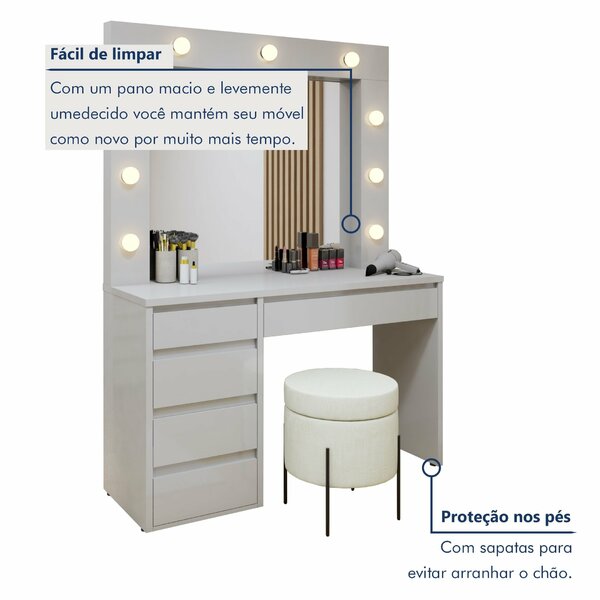 Penteadeira Camarim 100% Mdf 184 X 136cm Anne Off White - Imagem 7