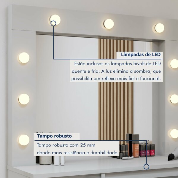 Penteadeira Camarim 100% Mdf 184 X 136cm Anne Off White - Imagem 4