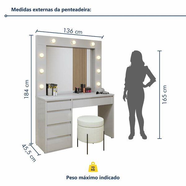 Penteadeira Camarim 100% Mdf 184 X 136cm Anne Off White - Imagem 5