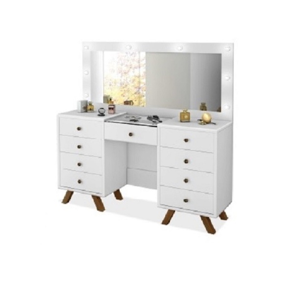 Penteadeira Camarim Branca Com Led Gaveta Central Com Organizador De Joias E Maquiagem - Imagem 3