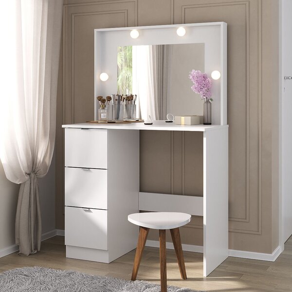Penteadeira Camarim Com Espelho 3 Gavetas Los Angeles Branco - Imagem 4