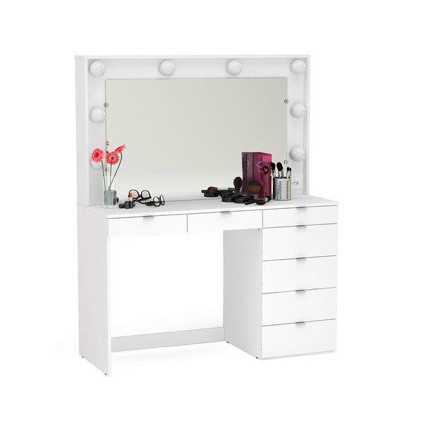 Penteadeira Camarim Com Espelho 7 Gavetas E Tomada Diamante Espresso Móveis Branco - Imagem 3