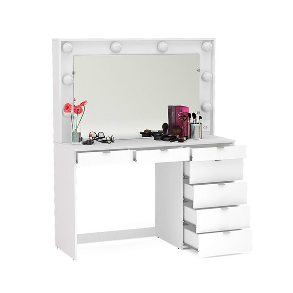 Penteadeira Camarim Com Espelho 7 Gavetas E Tomada Diamante Espresso Móveis Branco - Imagem 8