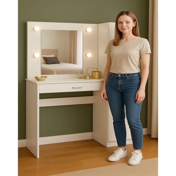 Penteadeira Camarim Com Espelho E Iluminação 1 Porta E 1 Gaveta Branco - Imagem 5