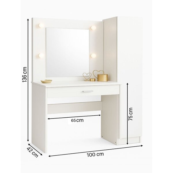 Penteadeira Camarim Com Espelho E Iluminação 1 Porta E 1 Gaveta Branco - Imagem 8