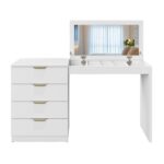 Penteadeira Camarim Com Porta Joias E Tampo Reclinável 4 Gavetas Afrodite 100%mdf Branco - Imagem 10