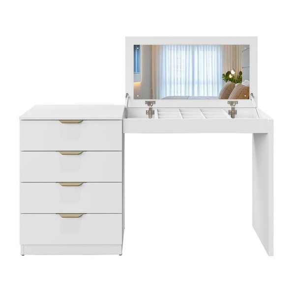 Penteadeira Camarim Com Porta Joias E Tampo Reclinável 4 Gavetas Afrodite 100%mdf Branco - Imagem 10