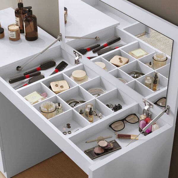 Penteadeira Camarim Com Porta Joias E Tampo Reclinável 4 Gavetas Afrodite 100%mdf Branco - Imagem 5