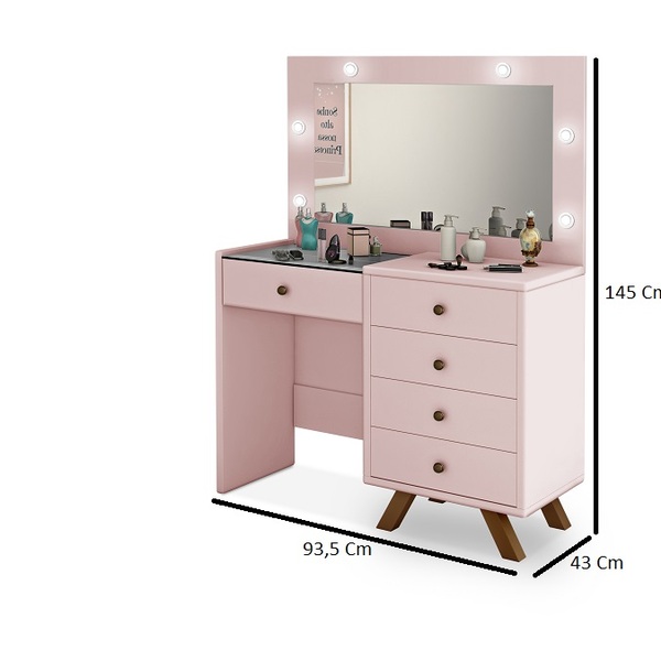 Penteadeira Camarim Rosa Mdf Alto Padrão Led Espelho Luxo - Imagem 3