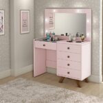 Penteadeira Camarim Rosa Mdf Alto Padrão Led Espelho Luxo