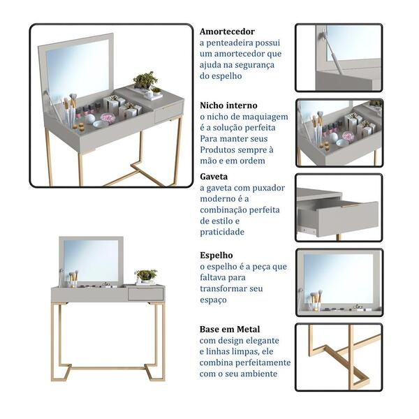 Penteadeira Com Espelho Amélia 1 Pt 1 Gv Arenas E Champagne - Imagem 6