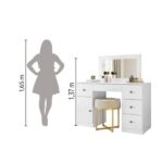 Penteadeira Com Espelho Led Camarim Sonhos 5 Gavetas 1 Porta Branco Moval - Imagem 3