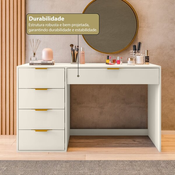 Penteadeira Com Porta Objetos E 5 Gavetas Vita Yescasa Off White - Imagem 6