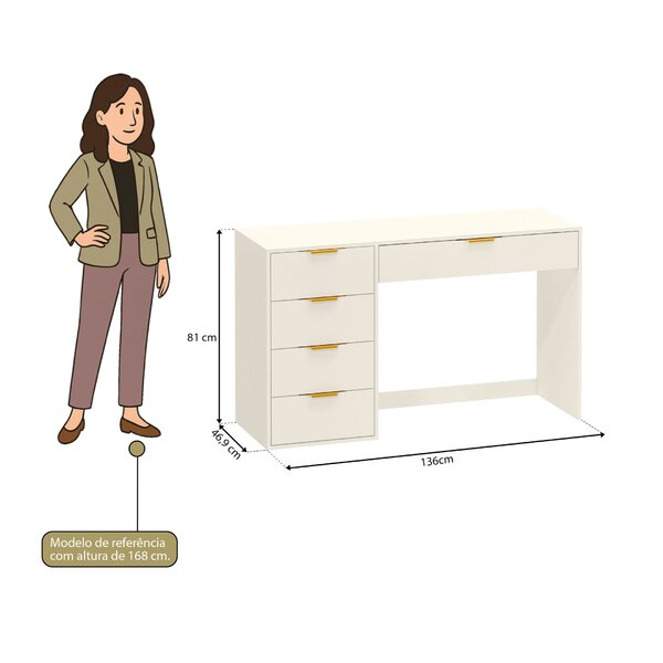 Penteadeira Com Porta Objetos E 5 Gavetas Vita Yescasa Off White - Imagem 7