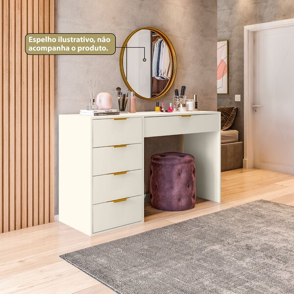 Penteadeira Com Porta Objetos E 5 Gavetas Vita Yescasa Off White - Imagem 5