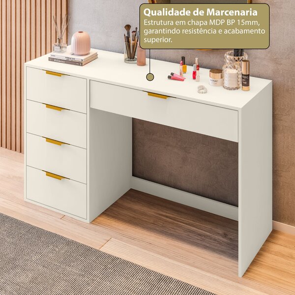 Penteadeira Com Porta Objetos E 5 Gavetas Vita Yescasa Off White - Imagem 4