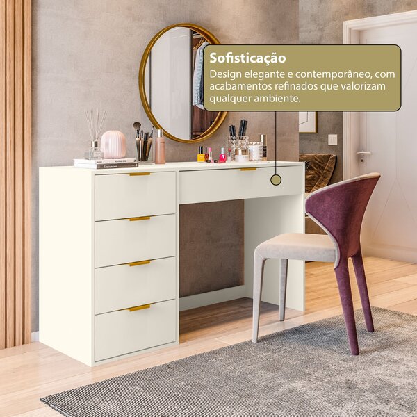 Penteadeira Com Porta Objetos E 5 Gavetas Vita Yescasa Off White - Imagem 10