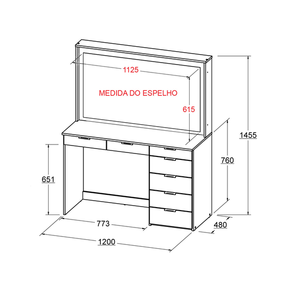 Penteadeira Ditália 7 Gavetas Branco C/ Kit Luz Camarim - Imagem 5