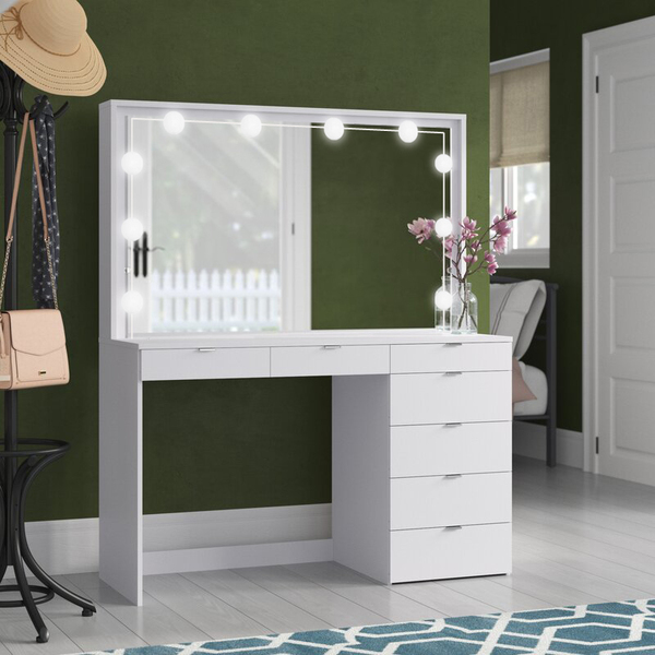 Penteadeira Ditália 7 Gavetas Branco C/ Kit Luz Camarim - Imagem 3