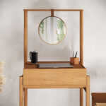 Penteadeira Escrivaninha Com Espelho Compacta Madeira Com Banco Lily - Imagem 2