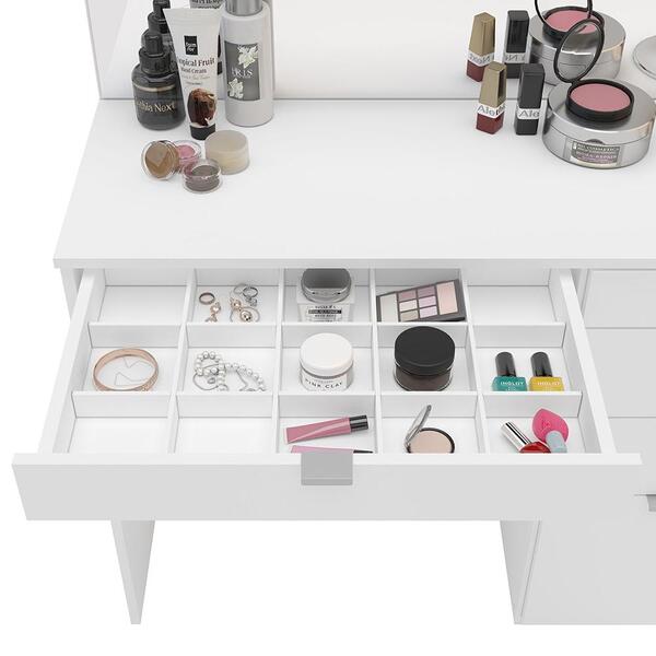 Penteadeira Linden 5 Gavetas Com Espelho Branco - Politorno - Imagem 3