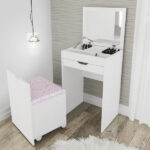 Penteadeira Madeira Branca Puff Rosa 108,8x51x12cm Tecno Mobili - Imagem 3