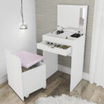 Penteadeira Madeira Branca Puff Rosa 108,8x51x12cm Tecno Mobili - Imagem 4