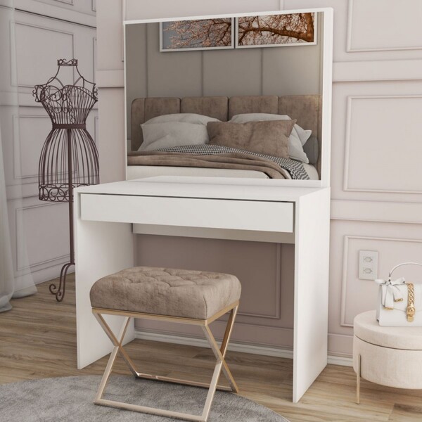 Penteadeira Magnifique 1 Gaveta Com Divisória E Espelho Branco - Panorama Móveis - Imagem 3