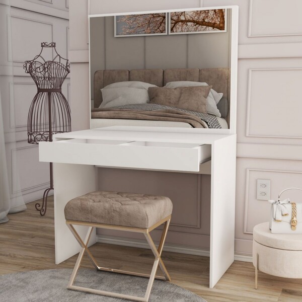 Penteadeira Magnifique 1 Gaveta Com Divisória E Espelho Branco - Panorama Móveis - Imagem 5