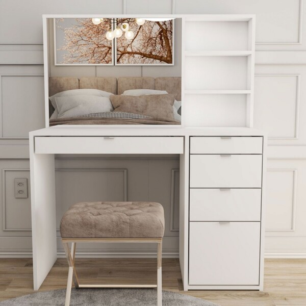 Penteadeira Maria 5 Gavetas 2 Prateleiras Branco - Panorama Móveis - Imagem 4