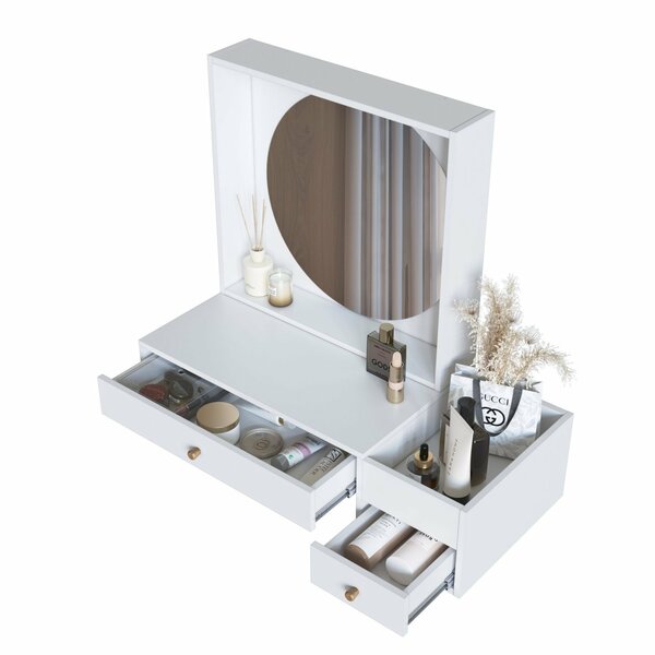 Penteadeira Suspensa Com Nicho Aberto Gaveta E Gavetão Es1001 Branco - Imagem 3