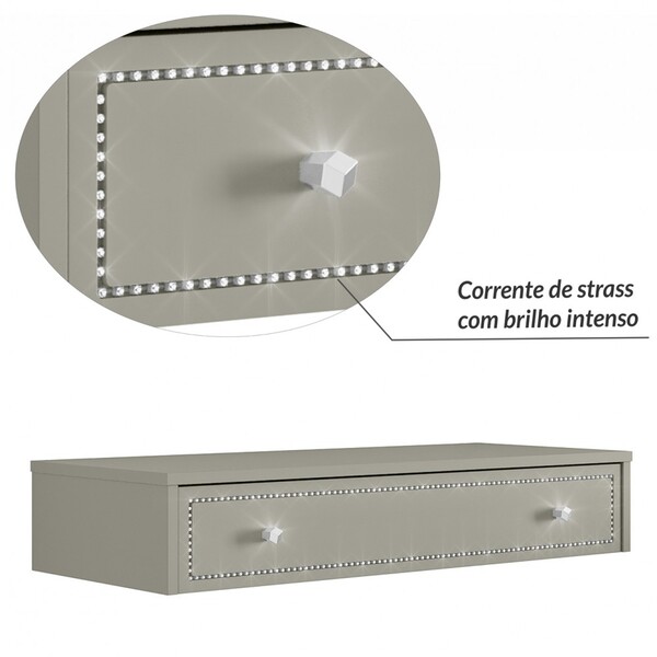 Penteadeira Suspensa Strass Gaveta C/ Divisória E Organizador Maquiagem 80cm Off White Ac - Olivar Móveis - Imagem 4