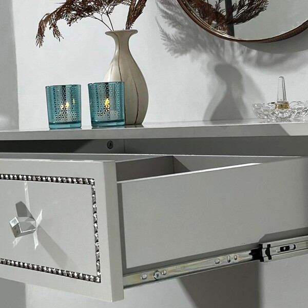 Penteadeira Suspensa Strass Gaveta C/ Divisória E Organizador Maquiagem 80cm Off White Ac - Olivar Móveis - Imagem 7