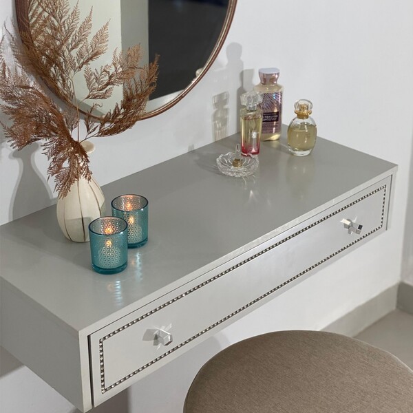 Penteadeira Suspensa Strass Gaveta C/ Divisória E Organizador Maquiagem 80cm Off White Ac - Olivar Móveis - Imagem 8