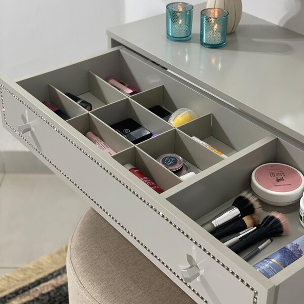 Penteadeira Suspensa Strass Gaveta C/ Divisória E Organizador Maquiagem 80cm Off White Ac - Olivar Móveis - Imagem 9