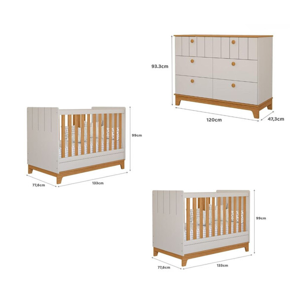 Quarto Bebê Gêmeos Com 2 Berços Mini Cama E Cômoda Liza Permobili - Imagem 4