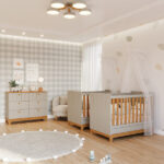 Quarto Bebê Gêmeos Com 2 Berços Mini Cama E Cômoda Liza Permobili