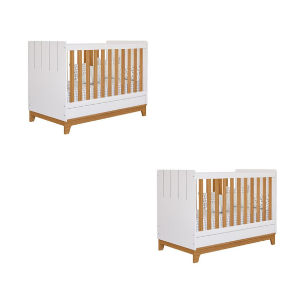 Quarto Bebê Gêmeos Com 2 Berços Mini Cama Liza Permobili - Imagem 3